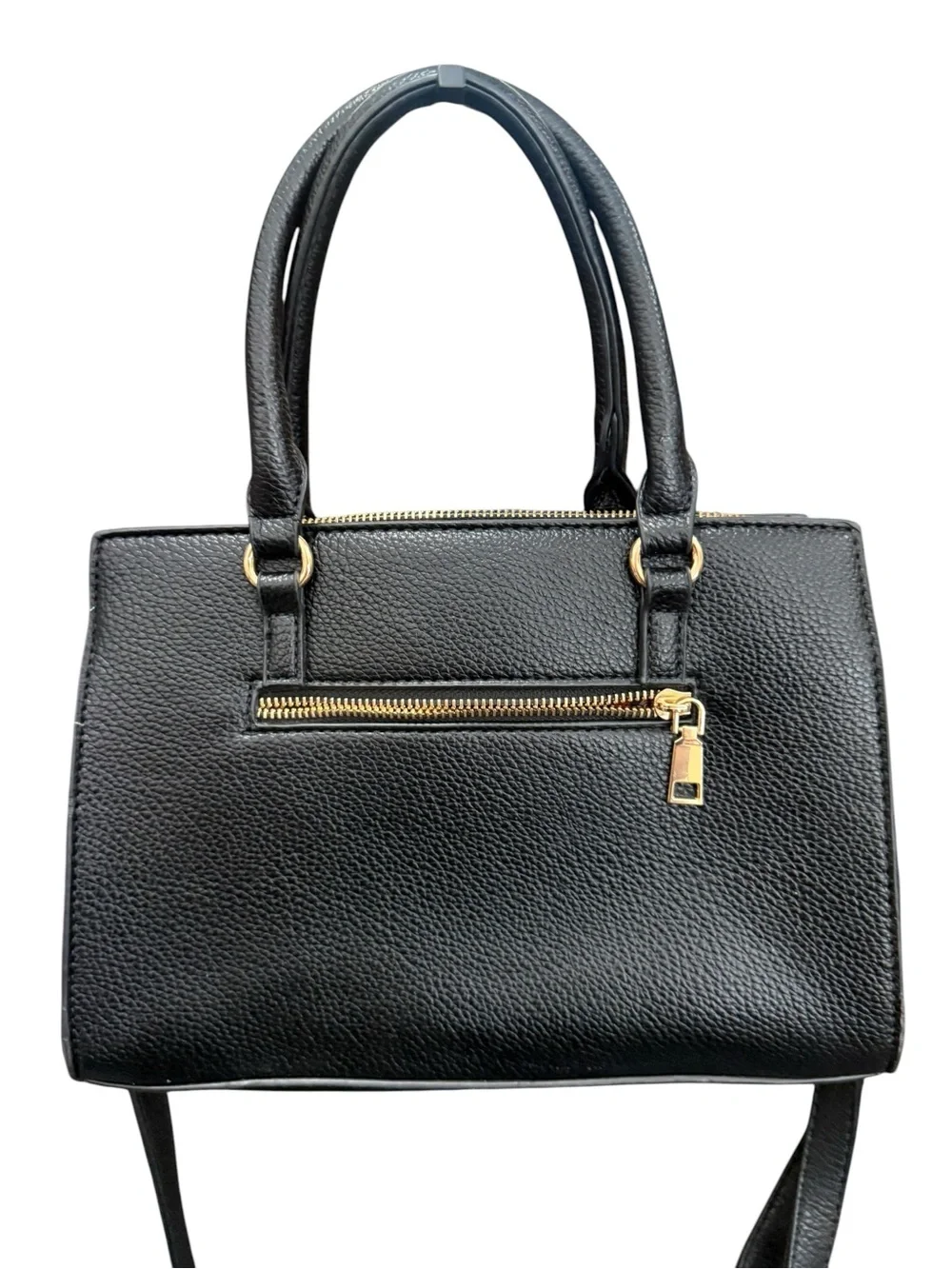 Classic Black Structured Satchel Handbag - Leather-Texture Finish